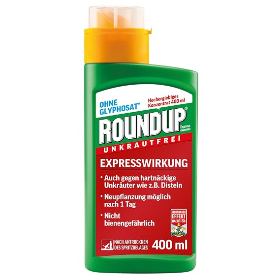 ROUNDUP AC weed free concentrate 400 ml - acts as a non-selective leaf contact therbicide on virtually all green growing plants.