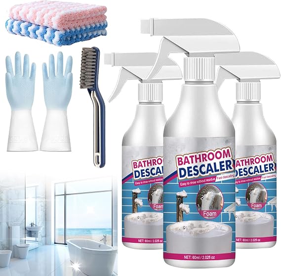 Bathroom Descaler Cleaner, 2025 New Stubborn Stains Cleaner, 10oz Limescale Cleaner, All Purpose Rinse Free Cleaning Spray, Bathroom Descaler for Bathtub, Sink, Toilet, Tiles (3Pcs)