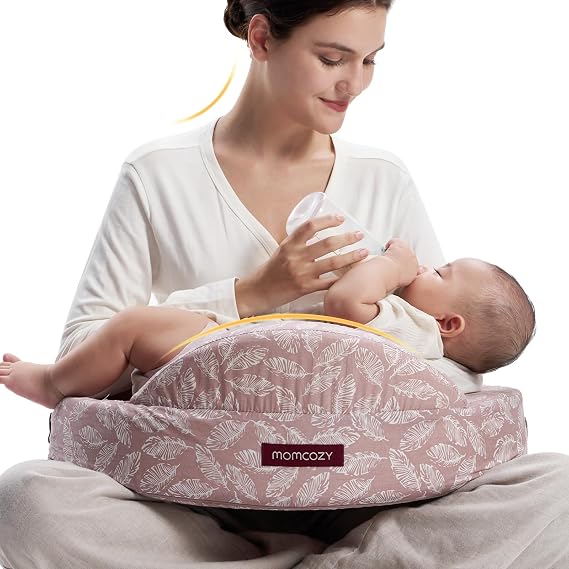 momcozy Memory Foam Nursing Pillow, High-Rebound Support, Cotton Pink | Innovative Safety Guard For Baby, Balanced Firmness And Softness, Secure Adjustable Strap, Gentle Removable Cotton Cover