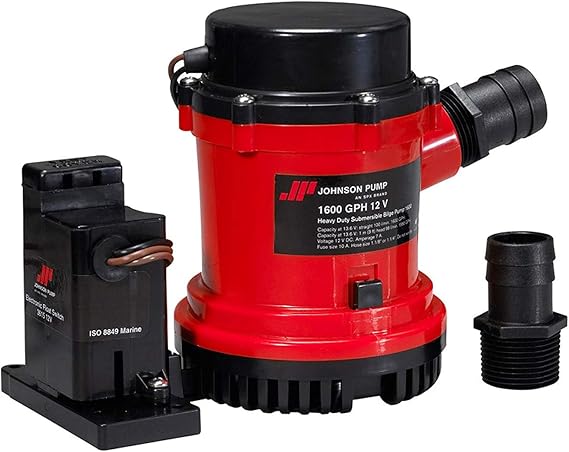 Johnson Pumps 01604-00 1600 GPH Heavy Duty Automatic Bilge Pump with Electromagnetic Switch, 12V (Pack of 1)