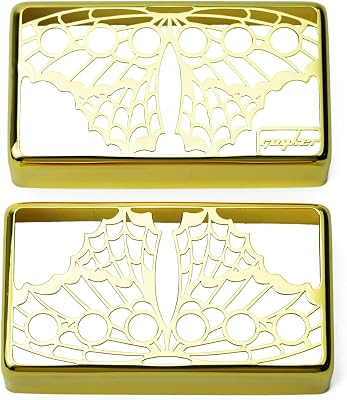 Guyker Humbucker Pickup Cover 50mm and 52mm Pole Spacing, Cupronickel Bridge & Neck Butterfly Hollow Out Design Pickups Frame Set Replacement for Les Paul LP Style Electric GuitarPC008, Gold