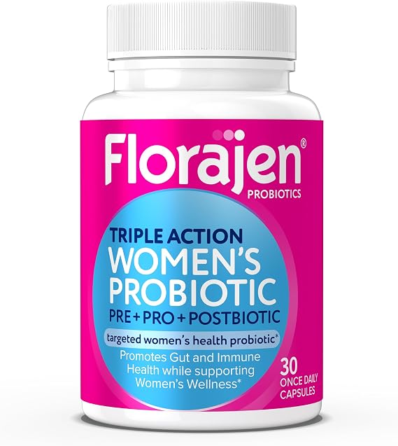 Florajen Womens Probiotic - Prebiotic + Probiotic + Postbiotic for Digestive & Immune Support - Bloating & Constipation Relief - Vegan, Gluten-Free, Non-GMO Daily Gut Health Support - 30 Capsules