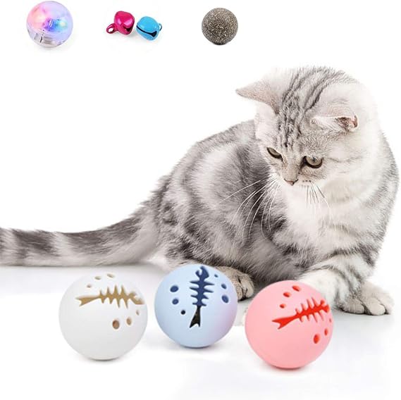 Cat Toys Ball Gift Set, 3 Pack Interactive Cat Toy for Indoor,Cat Toys Balls with Flash Light Ball, Catnip Ball, Interactive Kitten Exercise Bell Ball, Kitty Pet Exercise Self Playing Toy