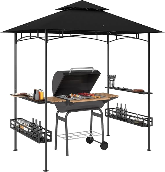 Outsunny 8' x 5' Grill Gazebo, 2-Tier Outdoor BBQ Gazebo Dark Gray