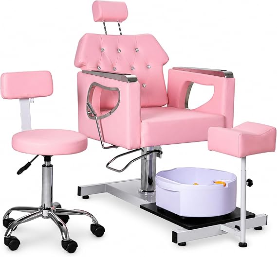 Pedicure Chair No Plumbing Pedicure Station for Nail Tech | Hydraulic Lifting | 135 Reclining | Bubble Massage | PU Leather | 450 lbs | Pedicure Chair for Nail Techs Salon Spa