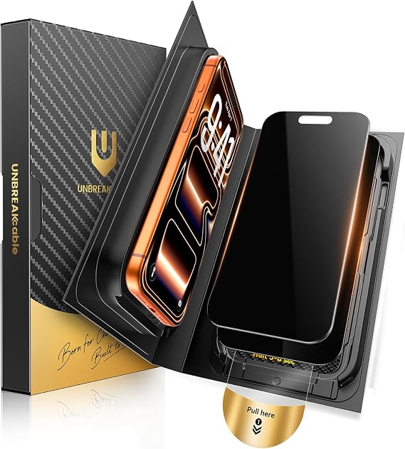 UNBREAKcable for iPhone 17 Pro Max Privacy Screen Protector QuickSet Box, 25 Anti-Spy Tempered Glass, 9H+ Hardness, Case-Friendly, Bubble-Free, Anti-Fingerprint, for Apple ProMax - 2 Pack 6.9"