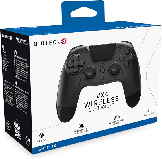 Gioteck VX4 Wireless Controller for PlayStation 4 (PS4) - Black with Progammable Back Buttons - Bluetooth Compatible