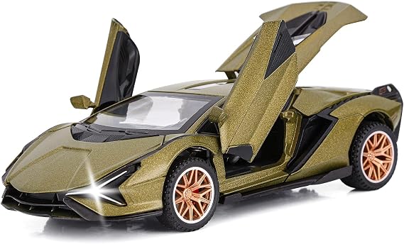 SASBSC Toy Cars for Kids Ages 3-12 1/32 Diecast Metal Model Car with Light and Sound Pull Back Car Toys for Boys Age 3 + Year Old (Army Green)