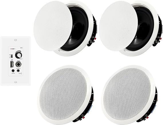 6.5'' Bluetooth in Ceiling Speakers with Wall Amplifier Receiver 600W Flush Mount Ceiling & in-Wall Speaker System for Home Theater Office Bathroom Living Room Kitchen(2Pairs)
