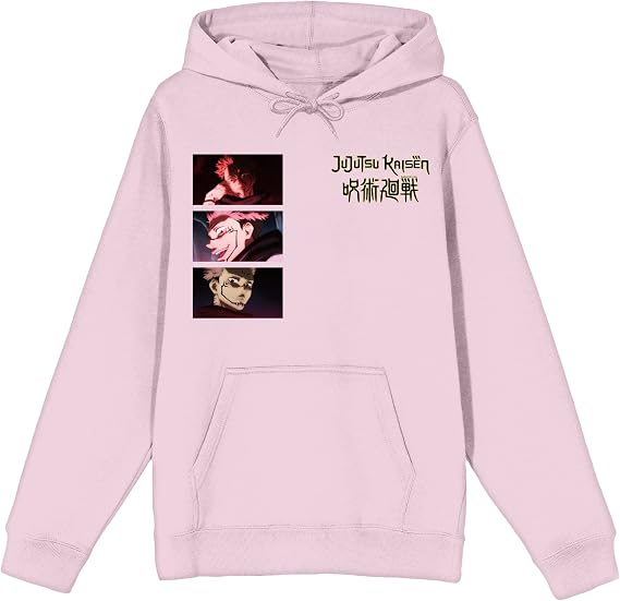 Jujutsu Kaisen Multi Screenshot Long Sleeve Cradle Pink Men's Hooded Sweatshirt