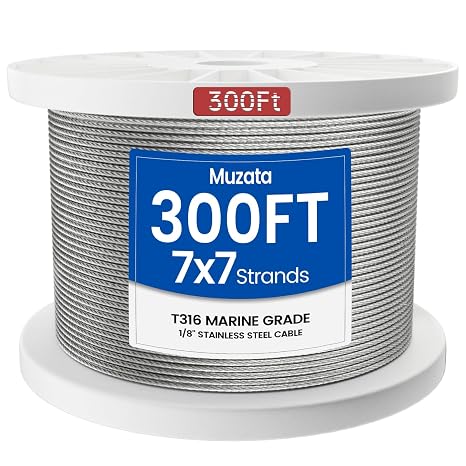 Muzata 300ft 1/8" T316 Stainless Steel Cable Railing Wire Rope WR02