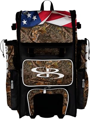 Boombah Superpack Hybrid Rolling Bat Bag - Wheeled & Backpack Version - USA Backwoods BlackWhiteOlive Drab