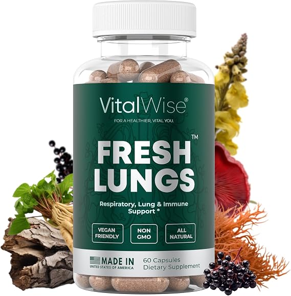 Fresh Lungs Lung Detox and Cleanse Supplement with Mullein Leaf Extract for Better Respiratory & Healthy Immune Support Lung Health (60 Capsules)