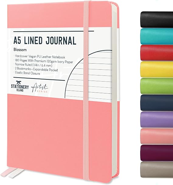 STATIONERY ISLAND A5 Lined Notebook, Journal Lined Hardcover with 120gsm Premium Thick Paper, 180 Pages Hardback Ruled Journal Notebook for Writing, Working, Study, Planning, Diary, Journaling