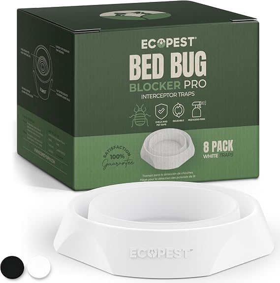 Bed Bug Interceptors – 8 Pack | Bed Bug Blocker (Pro) Interceptor Traps (White) | Eco Friendly Insect Trap for Bed Legs | No Chemicals or Pesticides | Monitor, Detector, and Trap for Bed Bugs