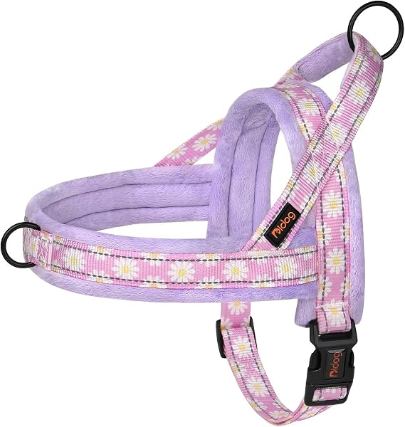 Didog No Pull Dog Harness for Small Medium Dogs, Floral Print, Purple, S | Soft Flannel Padded, Quick Fit, Easy On and Off, Night Safty, Adjustable & Reflective for Walking and Training, Chest 19-22"