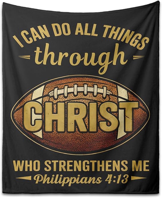 Football Gifts Blanket - Unique Football Gifts for Teen Boys, Football Coach Team, Inspirational, Birthday, Christian Gift for Men, Football Sport Players Lovers (Black Football, 80'' x 60'')