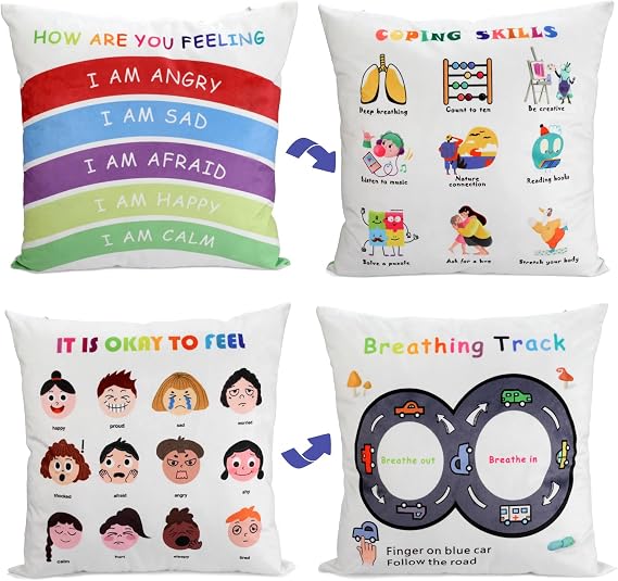 B BBPM Classroom Must Haves Throw Pillow Covers Set of 2 - Calming Corner School Counselor Office Mental Health Pillow Decor Calm Down Corner Items for Home Kids Dutch Velvet 18x18 Inch