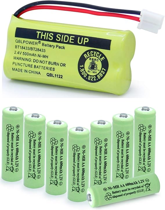 BT18433/BT28433 Cordless Phone Battery Combo with AA Ni-MH 600mAh 1.2V Rechargable Solar Light Batteries for Solar