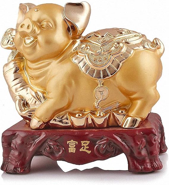Chinese Zodiac Pig Year Large Size Golden Resin Collectible Figurines Table Decor Statue