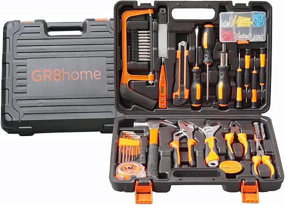 Gr8 Home 160 Piece General Household DIY Hand Tool Kit Set with Portable Storage Toolbox Carry Case