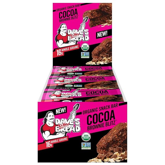 Dave's Killer Bread Cocoa Brownie Blitz Organic Snack Bars, 12 Individually Wrapped Snack Bars (Pack of 1)