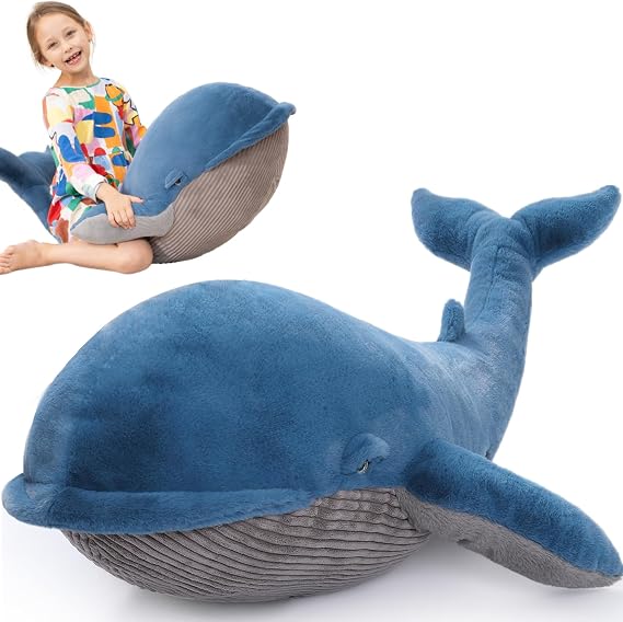 MaoGoLan 43inch Giant Blue Whale Stuffed Animal Plush Pillow Toy Kids Gift | Humpback whale. 4 Feet. Super soft & cuddly. Perfect ocean sealife lovers gift. Valentine's Day, Christmas, birthday gift