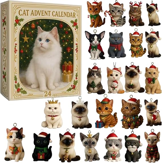 Cat Advent Calendars 2025, Christmas Cat Advent Calendars, 24 Days Countdown Calendar With 2D Acrylic Cute KittenThemed Hanging Ornaments For Boys Men Women Girls Kids Adults