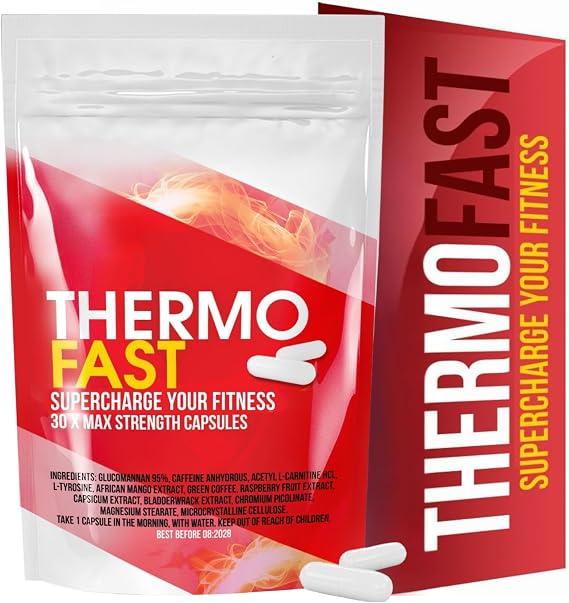Thermo Fast Capsules for Metabolism & Weight Management Support | 30 Vegan Capsules | Supercharged Energy Boost, Natural Strong Fat Burner, Caffeine Powered | UK Made | Plant-Based Supplement