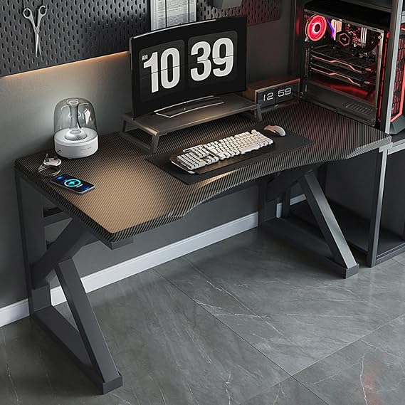 Computer Desk with USB Charging Ports, Home Office Writing Study Desk Modern Industrial Style Laptop Table Office Desk(80x60x75cm, Carbon Fiber)