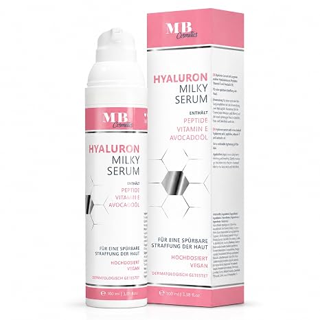 Hyaluronic Serum High Dose 100 ml - with Anti-Ageing Booster Avocado Oil Peptides and Vitamin E - Vegan Anti-Wrinkle Face Cream for Eyes Neck and Décolleté with Crosslinked Hyaluronic Acid