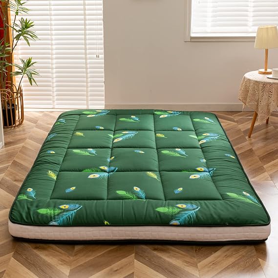 YOSHOOT Extra Thick Futon Floor Mattress, Padded Japanese Folding Roll Up Sleeping Pad, Foldable Camping Portable Shikibuton, Bed Mattress Topper, Floor Lounger Guest Bed for Couch Car
