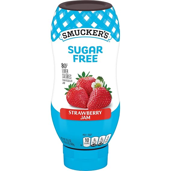 Smucker's Squeeze Sugar Free Strawberry Jam, 16.5 Oz. | Seedless. Convenient squeeze bottle. Ideal for PB&Js or adding flavor to other foods, like oatmeal, yogurt & more.