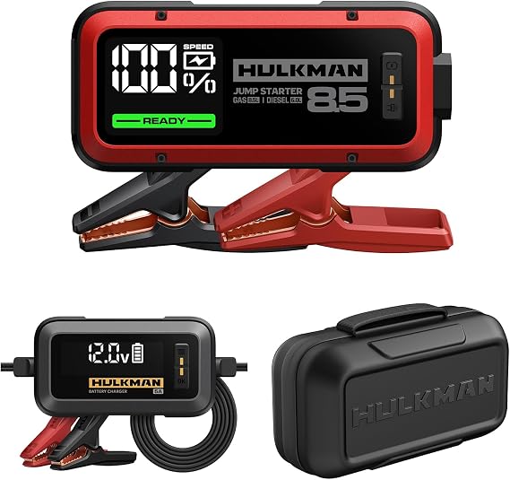 HULKMAN Alpha85 Smart Portable Jump Starter (Carmine Red) with Sigma 5 Smart Car Battery Trickle Charger Maintainer with Bag EVA Protection Case