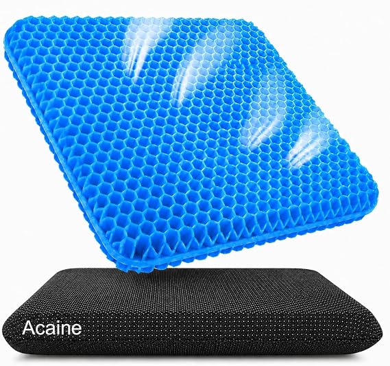 Extra Thick Large Pure Gel Seat Cushion for Long Sitting, Breathable Comfort Cushion for Back, Sciatica, Tailbone & Hip Pain Relief, Washable Portable Cushion for Office Chair, Car, Wheelchair