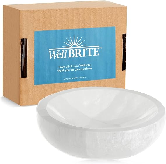 Wellbrite IMPRESA 4-Inch Selenite Charging Bowl for Cleansing, Recharging Crystals and Healing Stones, Meditation, Spiritual Awareness, Positive Energy, Witchcraft Supplies, Home Decor - Selenite Bowl