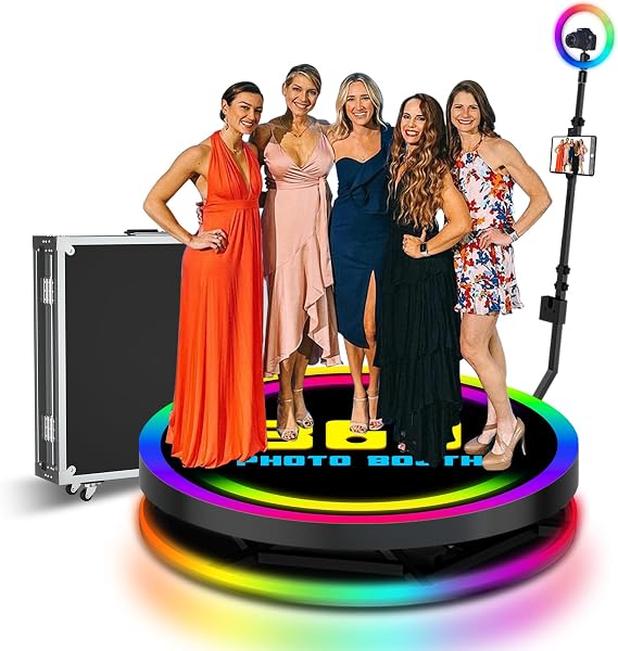 360 Photo Booth Machine 100cm/39.5in with APP Remote Control Automatic Spin and Ring Light ，360 Photo Booth with Flight Case for 1-5 People, Free Logo Customization