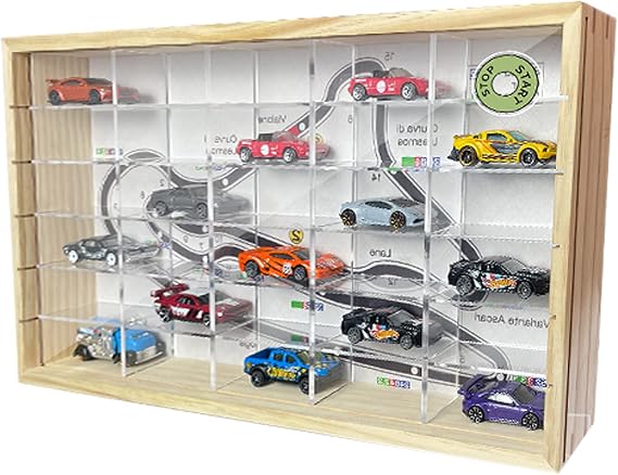 Hot Diecast Wheel Display Case - 1/64 Scale Diecast Model Car Display Case Storage Case Rack Shlef Wall Mount for 30 Cars with Acrylic Cover