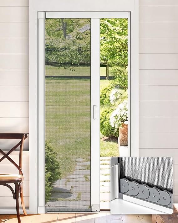 paramondo Retractable Screen Door, White, Size 36" W x 82" H