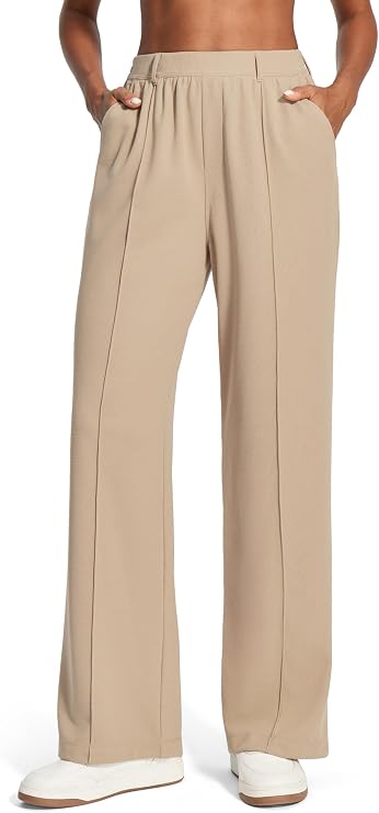 Ewedoos Wide Leg Stretchy Work Pants Women Pull On Dress Pants High Waisted Slacks for Women Business Casual Outfits Trouser