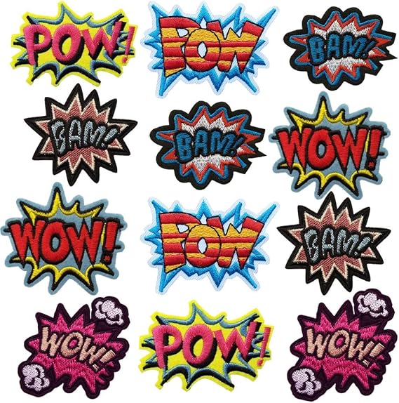 12pcs Assorted Pow Bam Wow Letter/Word Sewing on/Iron on Patches Applique