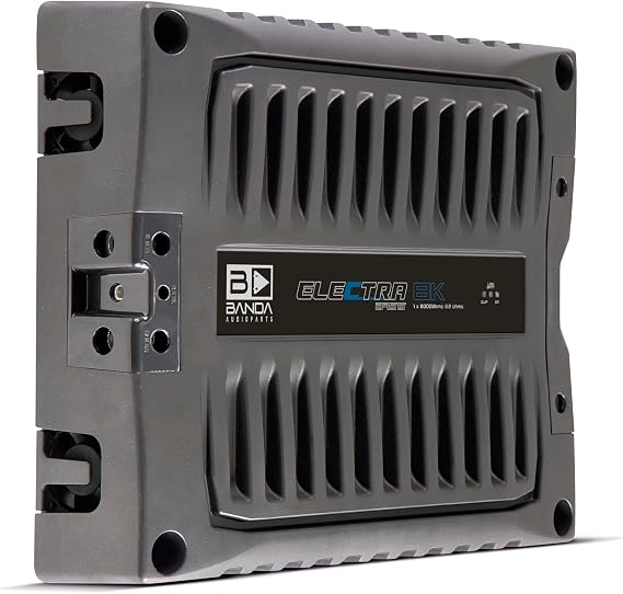 BANDA Audioparts ELEC8K2BK Electra 8000 Watt Rms Bass 2 Ohm Car Amplifier Bass Boost LED Indicator Sound Specialization - Black