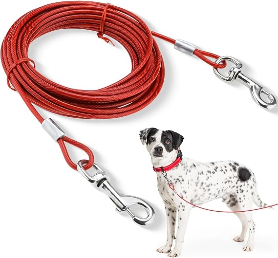 American Kennel Club AKC Heavy Duty Steel Tie-Out Cable for Dogs,Red Dog Cable,20ft - 100lb