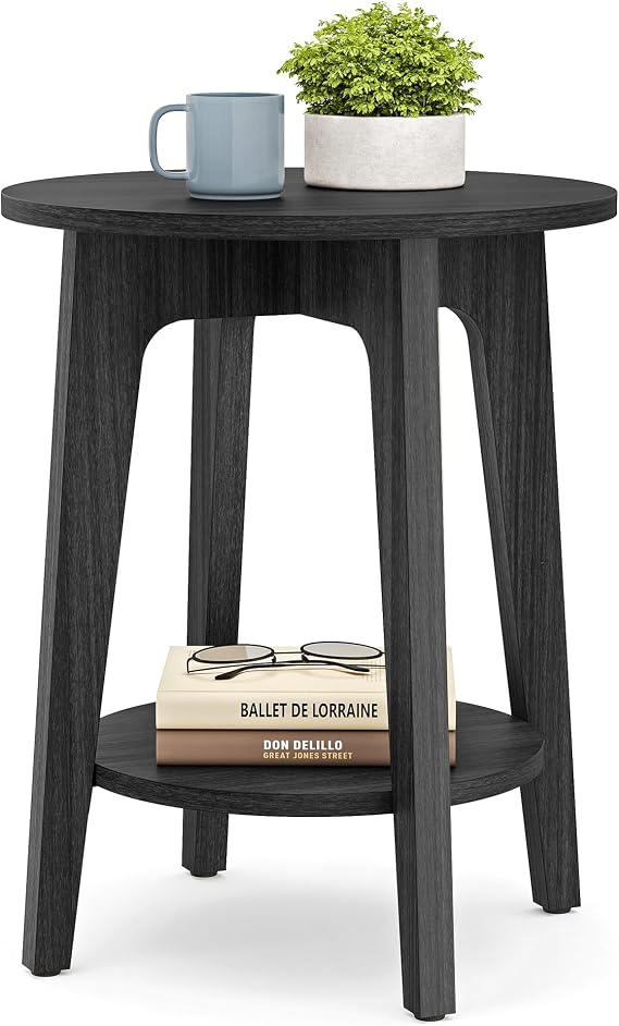 VASAGLE Round Side Table with Lower Shelf, End Table for Small Spaces
