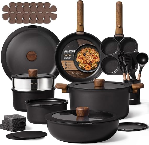 CAROTE 33pcs Pots and Pans Set Non Stick, Detachable Handle Cookware Set