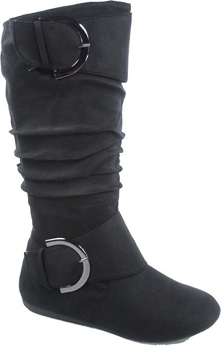 TOP Moda Bank-81 Women's Fashion Round Toe Flat Heel Zipper Buckle Slouchy Mi.
