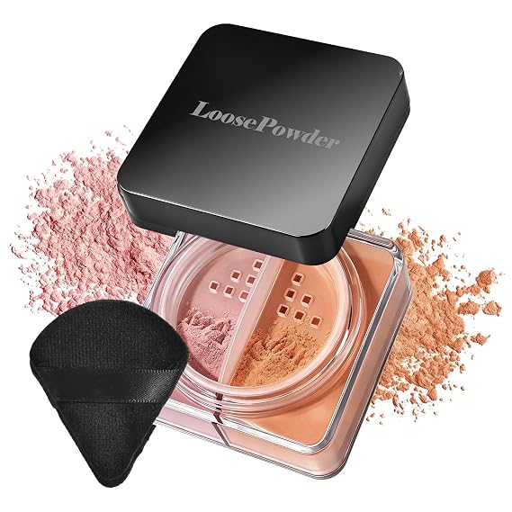 KYDA 2 Colors Baking Loose Setting Powder Brightening & Blurring Loose, Oil-Control & Long-Lasting Blurring Face Powder, Lightweight & Soft-focus, Skin Correcting Makeup included Puff, Pink Pumpkin