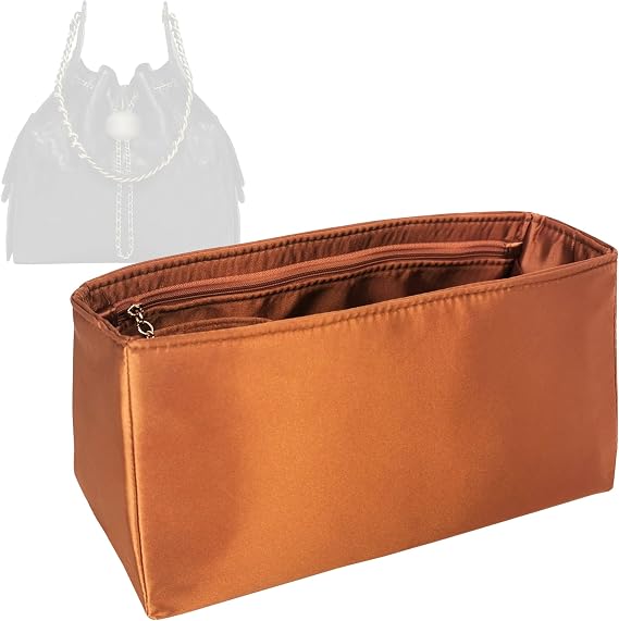 Silky Satin Organizer for Chanel 25 Hobo Bag Small/Medium/Large, Silk Handbag Insert with Zipper Pocket (25 Small, Brown)