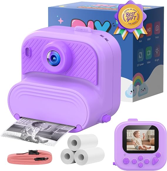 Kids Camera Instant Print: 1080P HD Digital Camera for Kids - Girls for Age 3-12 - Toddler Cameras Toys Gift for 4 5 6 7 8 9 10 11 Years Old - Cool Presents Ideals for Birthday Pruple