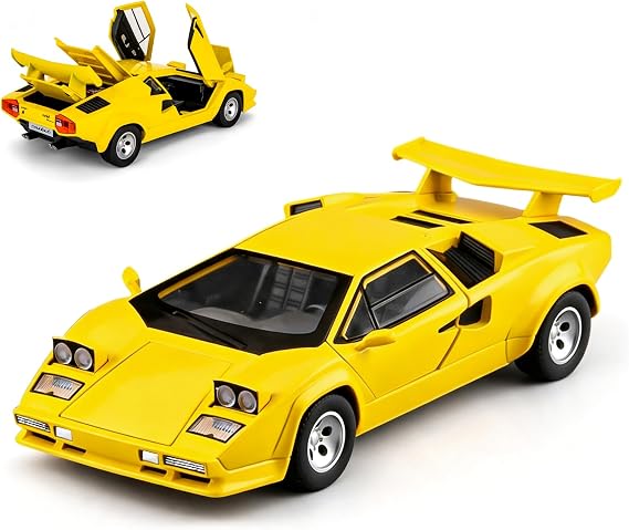 1:24 Lamborghini Countach Diecast Supercar Model, Pull Back Toy Car with Realistic Sound & Light Effects, Alloy Collectible Vehicle Gifts for Kids 3& Adult Collectors, Yellow